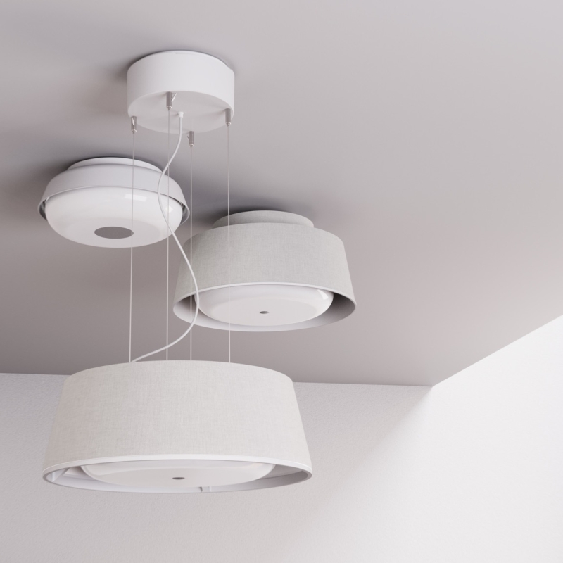 Verschillende slimme plafondlampen van Nobi thuis, waaronder de Nobi Pendant en Nobi Ceiling, met geïntegreerde sensoren voor valdetectie in huis.