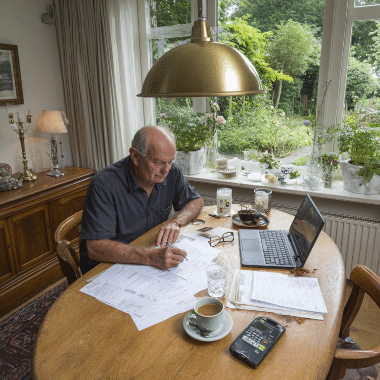 Senior controleert de inkomensgrens zorgtoeslag 2026 aan de keukentafel
